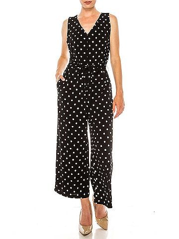 Peter Nygard Polkadot Sleeveless Jumpsuit in Black White (view 2)