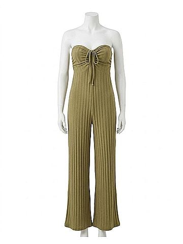 Project Social T Marseille Strapless Rib Jumpsuit in Sea Kelp (view 1)