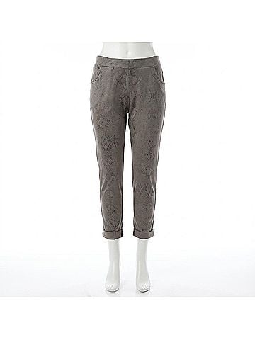 MADE IN ITALY Snake Print Italian Magic Pants in Dark Taupe (view 1)