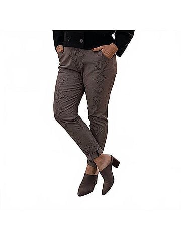 MADE IN ITALY Snake Print Italian Magic Pants in Dark Taupe (view 2)