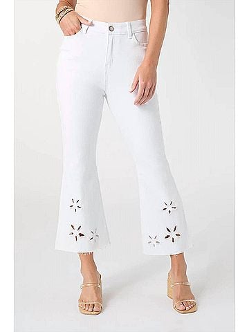 Coco + Carmen Women's Morgan Flare Crop Floral Cutout Jean in Crisp White (view 2)