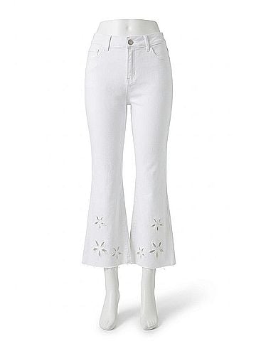 Coco + Carmen Women's Morgan Flare Crop Floral Cutout Jean in Crisp White (view 1)
