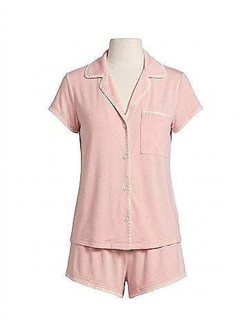 Eberjey Frida Tencel Modal Shortie Pajama Set in Silver Pink / Ivory (view 1)