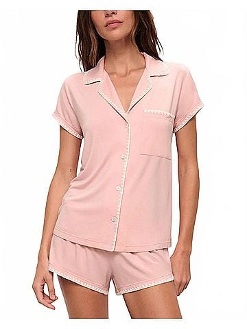 Eberjey Frida Tencel Modal Shortie Pajama Set in Silver Pink / Ivory (view 2)