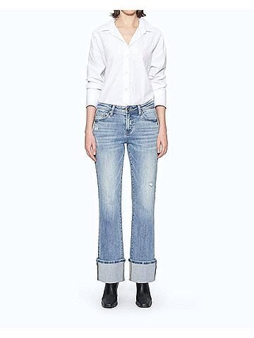 Bayeas Flora Mid Rise Straight Cuffed Denim Jeans in Stellar (view 2)