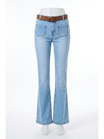 Q2 Skinny Flare Jeans With Front Pockets in Blue (view 2)