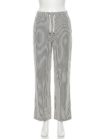 Greylin Isla Wide Leg Knit Pull Up Pants in Black/White Striped (view 1)