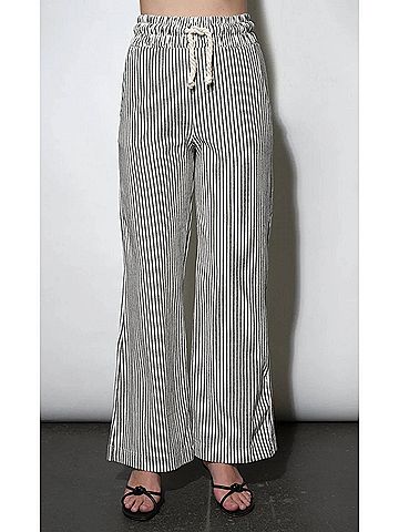 Greylin Isla Wide Leg Knit Pull Up Pants in Black/White Striped (view 2)