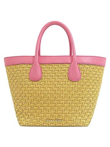 Miu Miu Miu Miu Miu x MM Paris Collaboration 2-Way Handbag, Raffia, Women's MIUMIU (view 2)