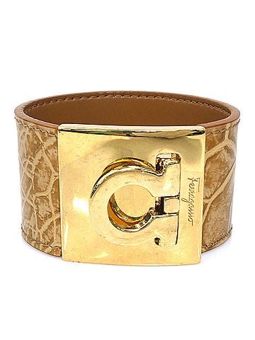 Salvatore Ferragamo Salvatore Ferragamo bracelet, Gancini pattern, embossed leather, brown/gold, women's, 56865a (view 1)