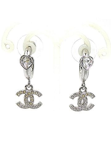 Chanel Chanel CHANEL Earrings Metal Rhinestone Silver Women's 56863i (view 1)