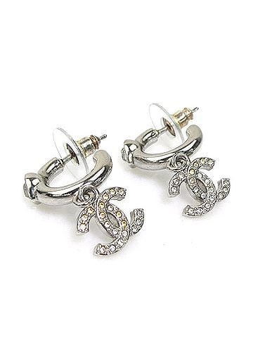 Chanel Chanel CHANEL Earrings Metal Rhinestone Silver Women's 56863i (view 2)