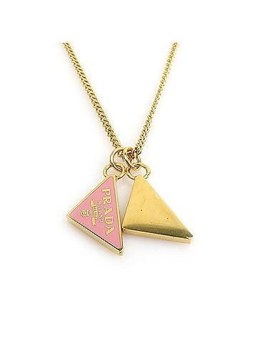 Prada Prada necklace, triangle logo, metal, gold, pink, women's, 56860k (view 1)