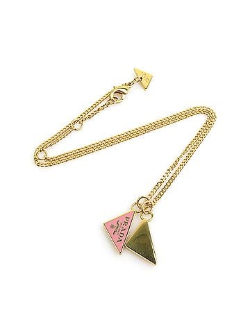Prada Prada necklace, triangle logo, metal, gold, pink, women's, 56860k (view 2)