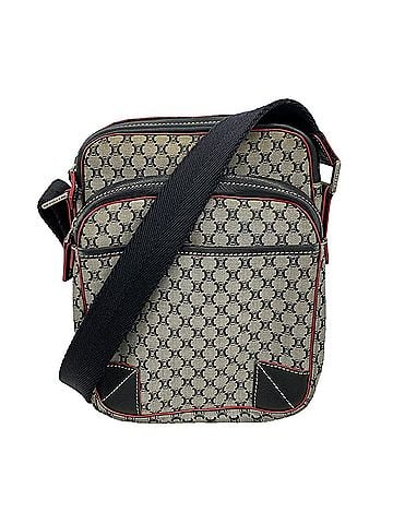 Céline Celine Macadam Nylon Canvas Shoulder Bag, Black/Red, Men's (view 1)