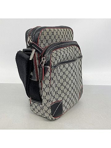 Céline Celine Macadam Nylon Canvas Shoulder Bag, Black/Red, Men's (view 2)