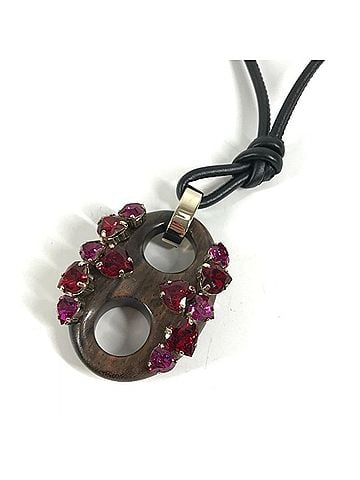 Gucci GUCCI (Gucci) Unknown Rhinestone Heart GG Logo Marina Long Necklace Accessory Leather Wood Men's Women's Brown (view 1)