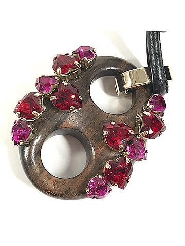 Gucci GUCCI (Gucci) Unknown Rhinestone Heart GG Logo Marina Long Necklace Accessory Leather Wood Men's Women's Brown (view 2)
