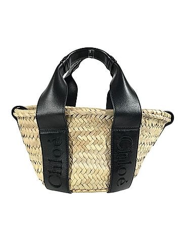 Chloé Chloé Chloe Sense Mini Basket Bag, Tote 2-Way Shoulder Handbag, Raffia Leather, Women's, Black (view 2)