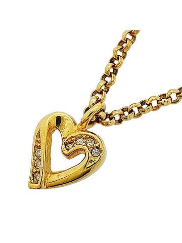 Christian Dior Christian Dior Necklace, Heart Motif, GP Plated, Rhinestone, Gold, Women's (view 1)