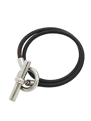 Hermès Hermes Glenan Double Tour Bracelet, Metal Leather, Silver, Black, Men's &amp; Women's (view 1)