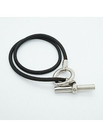 Hermès Hermes Glenan Double Tour Bracelet, Metal Leather, Silver, Black, Men's &amp; Women's (view 2)