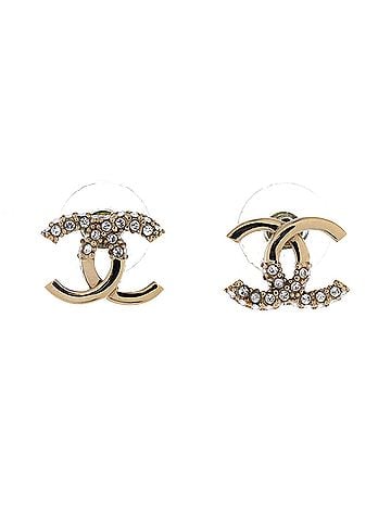 Chanel CC Stud Earrings Metal with Crystals (view 1)