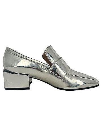 Stuart Weitzman Stuart Weitzman Sawyer Block Heel Loafers in Metallic Silver Patent Leather (view 1)