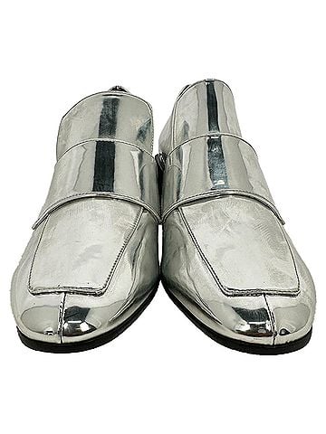 Stuart Weitzman Stuart Weitzman Sawyer Block Heel Loafers in Metallic Silver Patent Leather (view 2)