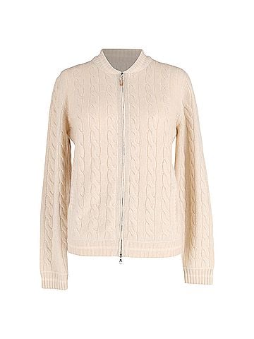 Brunello Cucinelli Brunello Cucinelli Cable-Knit Zip-Up Cardigan in Cream Cashmere (view 1)