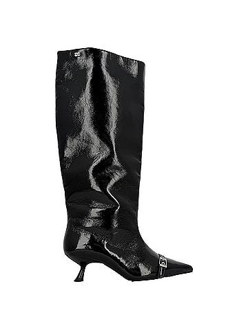 Ganni Ganni Eyelet-detail Slouch Knee-high Boots in Black Patent Leather (view 1)