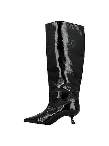 Ganni Ganni Eyelet-detail Slouch Knee-high Boots in Black Patent Leather (view 2)