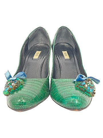 Prada Prada Crystal Embellished Pumps in Green Leather (view 2)