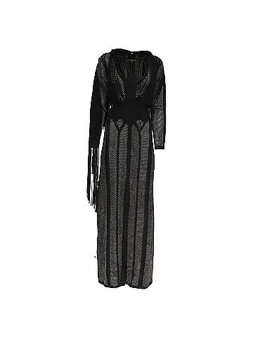 Herve Leger Herve Leger Knitted Fringed Long Sleeve Maxi Dress in Black Rayon (view 1)