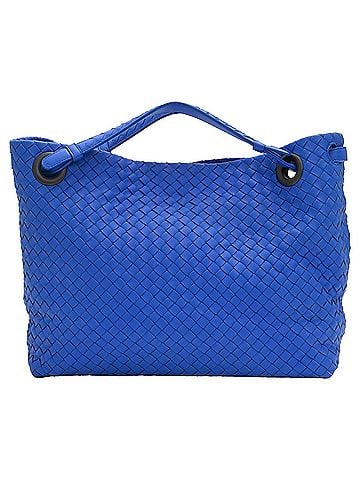 Bottega Veneta Bottega Veneta Medium Garda Intrecciato Tote Bag in Blue Leather (view 1)