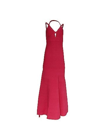 Herve Leger Herve Leger Halterneck Maxi Dress in Pink Rayon (view 1)