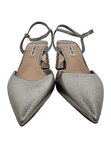 Miu Miu Miu Miu.Pointed-Toe Jewel-Embellished Slingback Block Heels in Silver Leather (view 2)