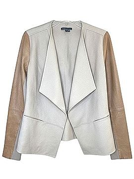 Vince. Wool Lamb Leather Sleeve Draped Waterfall Jacket Jacket (view 1)