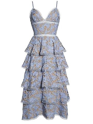 Sau Lee Violet Camellia Lace Tiered Midi Dress Casual Dress (view 2)