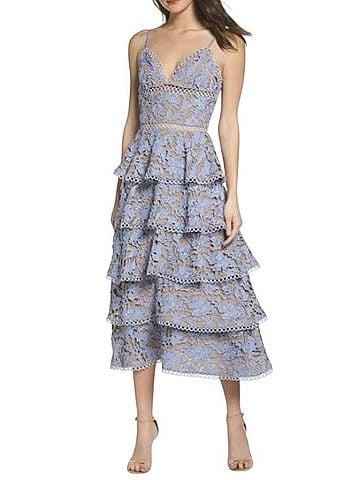 Sau Lee Violet Camellia Lace Tiered Midi Dress Casual Dress (view 1)