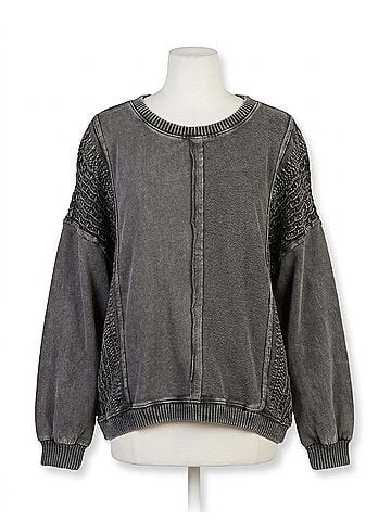 Tribal Mixed Media Crewneck Raglan Long Sleeve Pullover in Black (view 1)