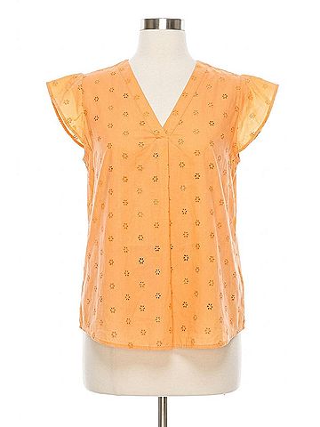 grand & greene Floral Eyelet Cap Sleeve Top in Orange (view 1)