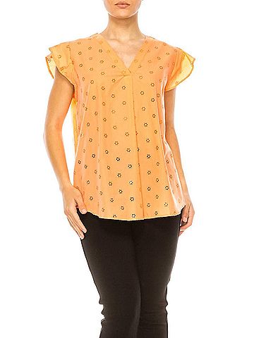 grand & greene Floral Eyelet Cap Sleeve Top in Orange (view 2)