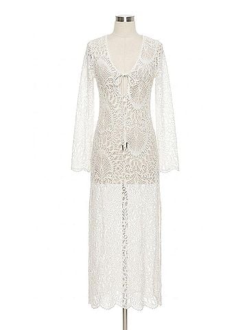 Nightcap Lanai Lace Maxi Coverup Dress in Dove (view 1)