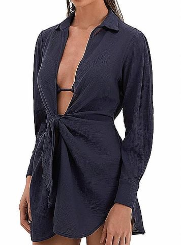 ViX Juliete Long Sleeve Swim Coverup in Blue (view 2)