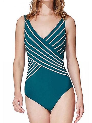 Gottex Embrace V-Neck Surplice One Piece in Teal (view 2)