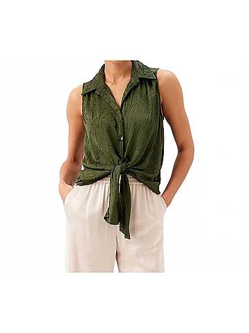 Karen Kane Sleeveless Tie-Front Top in Olive (view 2)