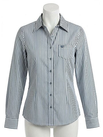 Cinch Women's Tencel Stripe Button Down Western Shirt in Blue (view 1)