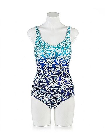 Maxine of Hollywood Into The Lagoon Side Shirred One Piece Swimsuit in Blue (view 1)