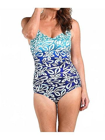 Maxine of Hollywood Into The Lagoon Side Shirred One Piece Swimsuit in Blue (view 2)